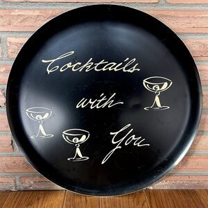 Vintage MCM Florence Thomas Large Cocktails With You Serving Tray 15” Black